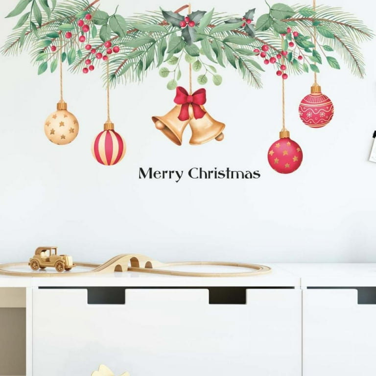 Merry Christmas Quotes Wall Decals,Happy New Year Quotes Stickers,  Christmas Tree Mistletoe Stars Fireworks Candle Snowflake Wall Art for  Christmas Party Supplies Window Clings Door fridge 